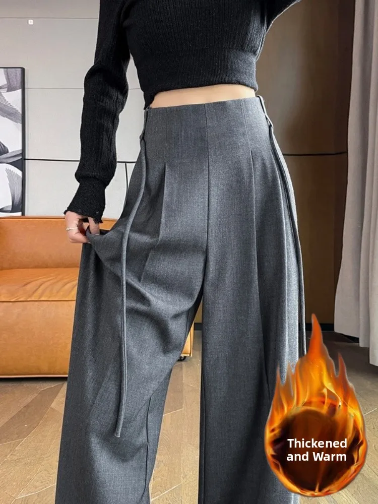 Pantalones de traje ay para mujer, pantalones informales de pierna ancha y cintura alta hasta el suelo, pantalones sueltos Dra, corte recto coreano Sle