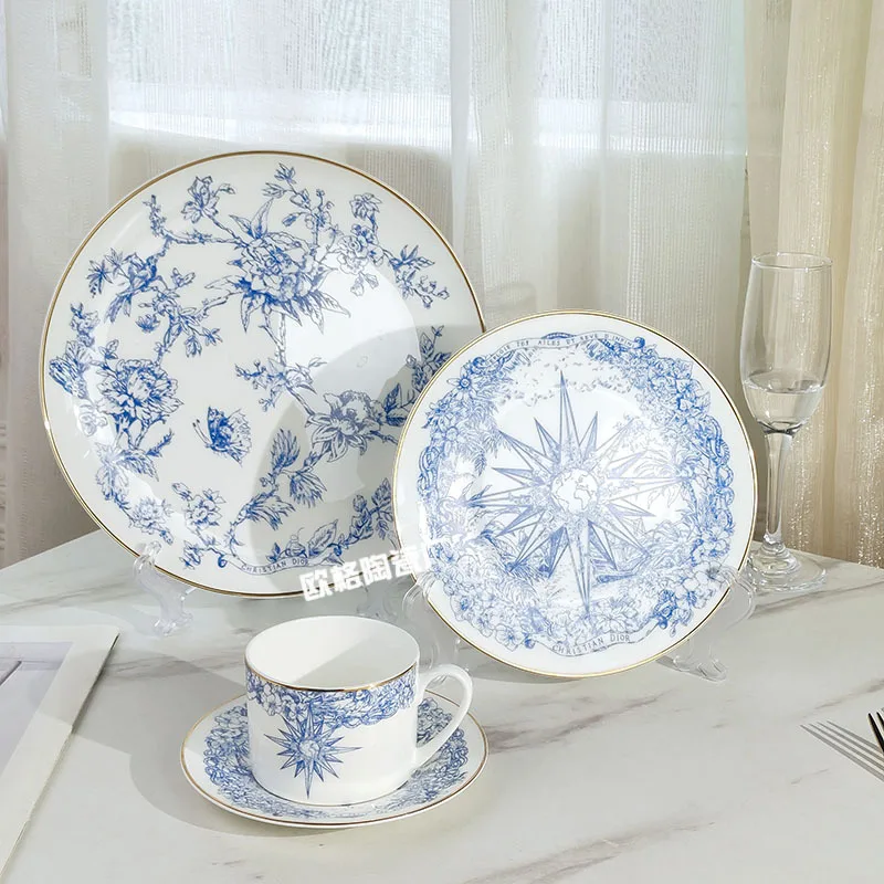 

Bone China Western Dinner Plates Bowls and Spoons Complete Tableware Set for Formal Dining and Home Restaurant Use