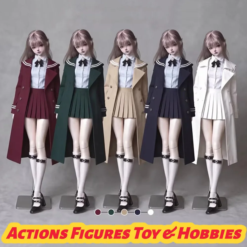 【Only Clothes】1/6 1/4 1/3 BJD Doll College Style Sailor Long Trench Coat Shirt Pleated Skirt JK Uniform Set Clothes Model