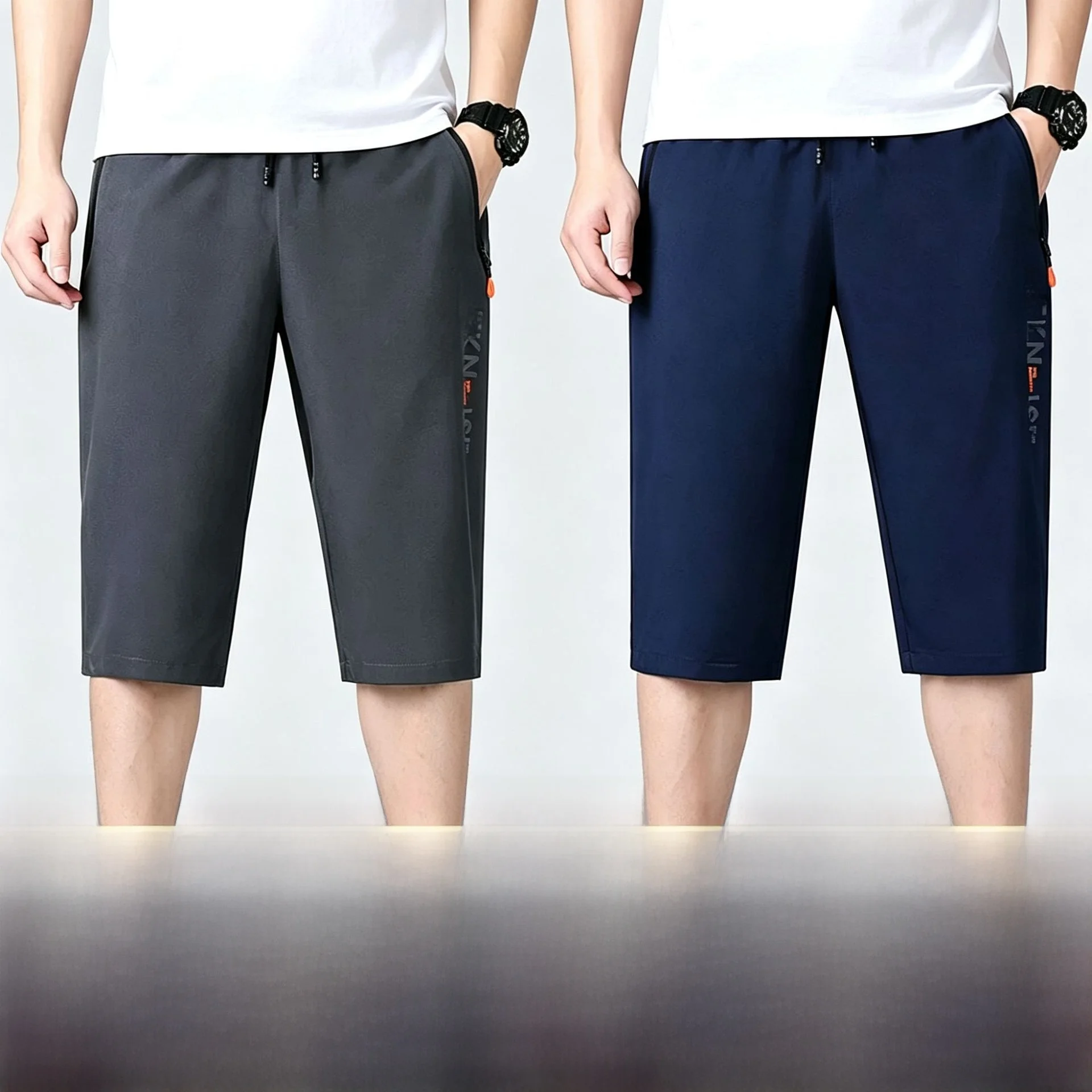 Men's Ice Silk Shorts Casual Beach Sports Pants Loose Quick Dry Seven-Five Length Straight Leg Polyester Fiber Daily Wear