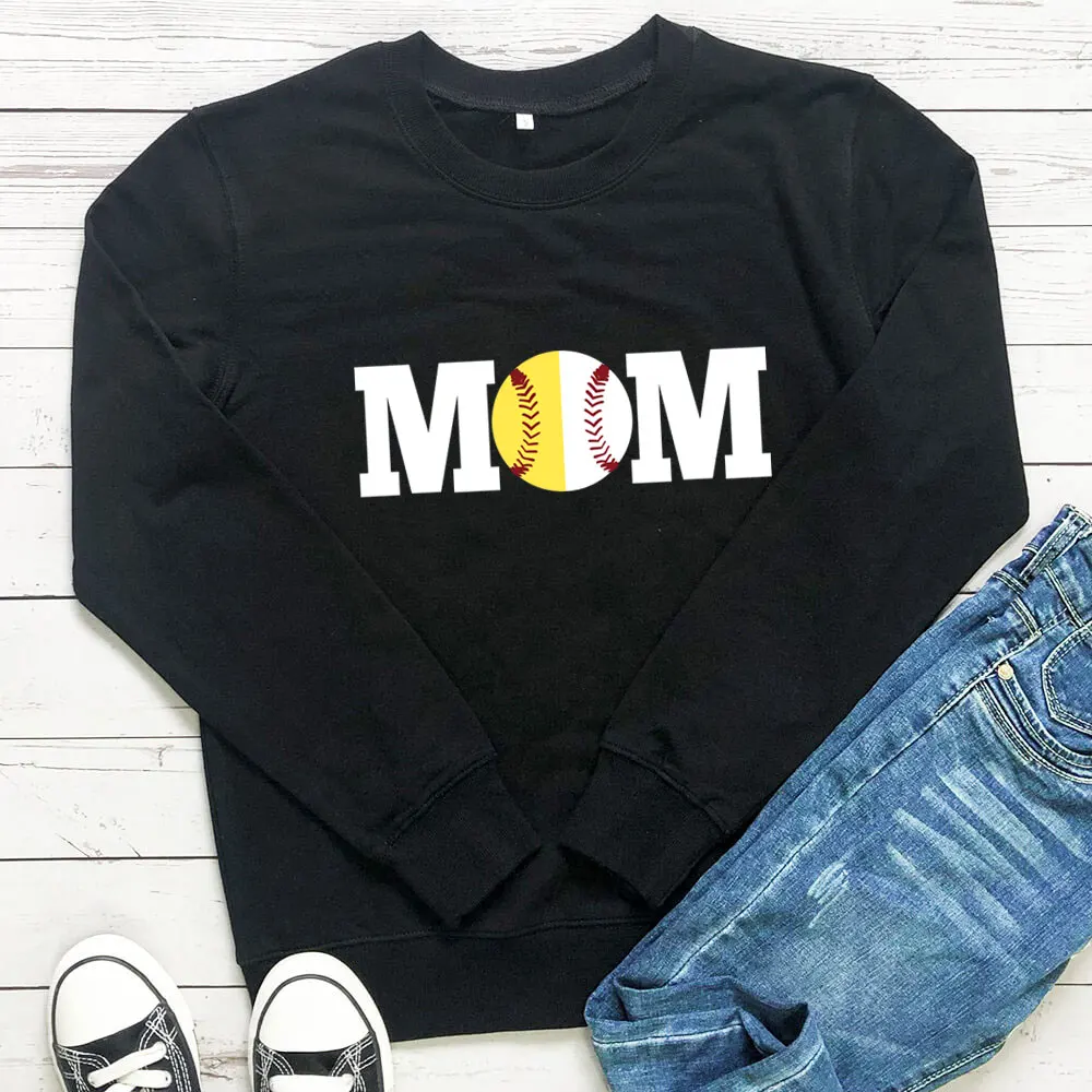

Mom Baseball Graphic Printed Mother's Day Sweatshirt 100%Cotton Women Autumn Funny Casual Long Sleeve Top Gift for Mom