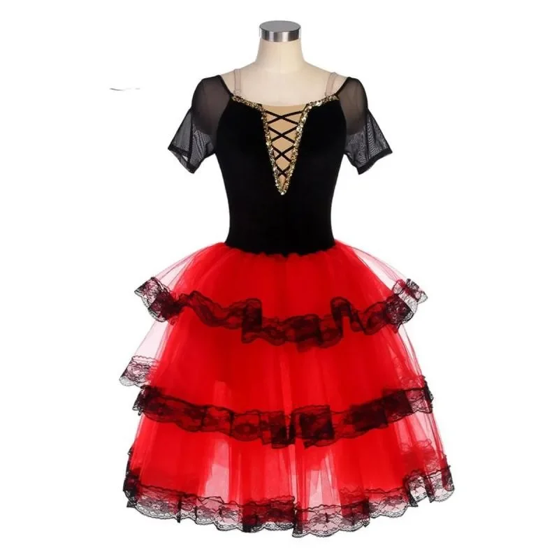 Vestido de Ballet profesional largo, tutú de Ballet para niñas y niños, trajes de bailarina de Giselle rojo, vestido de baile español para mujeres adultas