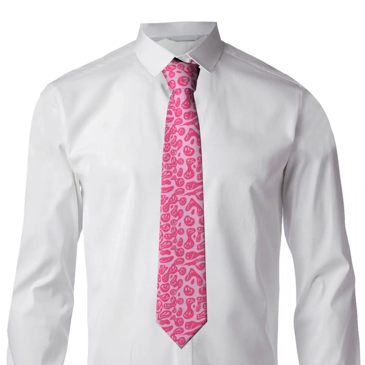 Pink Dripping Smiley Necktie Men's Personalized Silk Pink Girl Purple Letter Aesthetic Smiley Neck Tie for Office