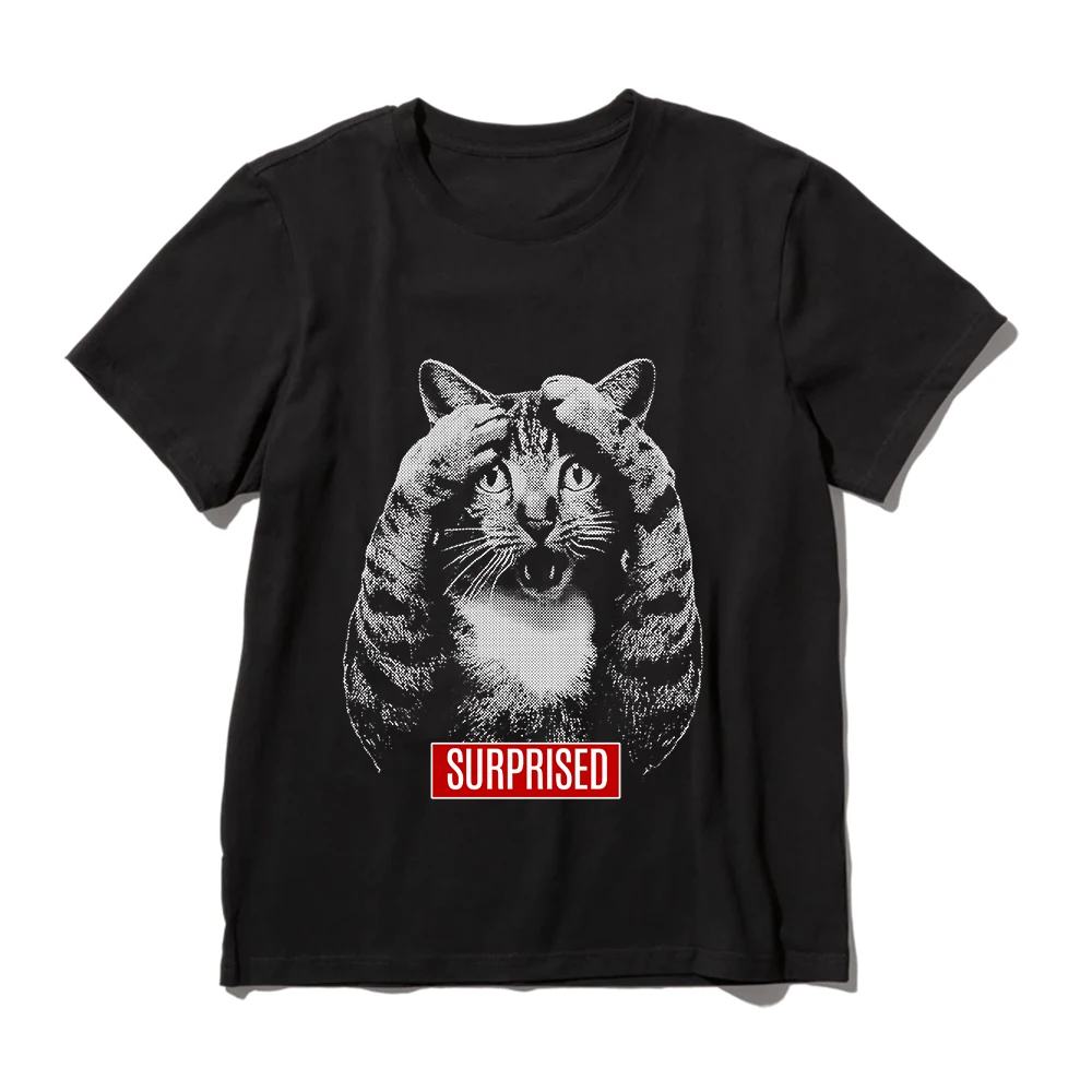 Coolmind U0102-T2 Cool Surprised Cat Print Men T Shirt Streetwear Exclusive Graphic Men Tshirt Cotton Unisex Tee Shirts