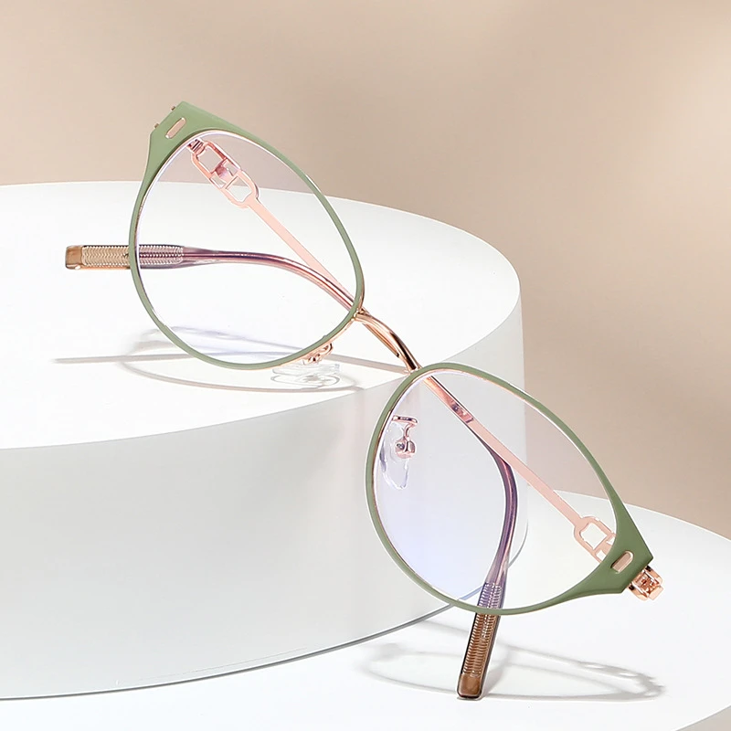 Fashion Metal Frame Simple Cat Eye Design Anti-blue Light Reading Glasses Photochromic Lens Customized Prescription 319233