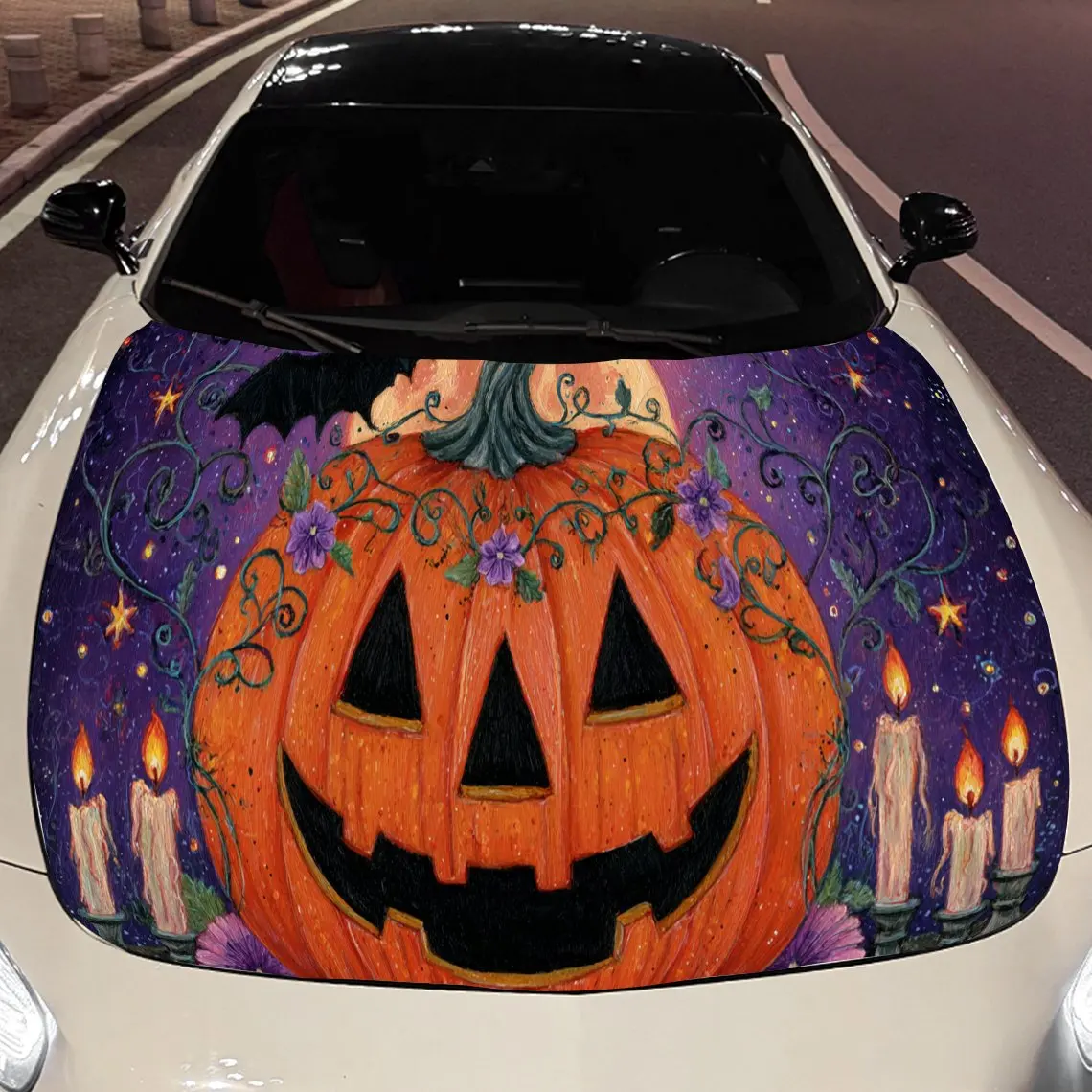 

Spooky Halloween Pumpkin Lantern Car Engine Hood Sticker, Auto Vinyl Wraps, Waterproof Self-adhesive Vehicle Decal, Durable & An