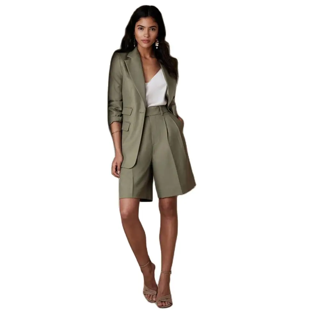 Smart Causal Suit for Women Two Piece Short  Jacket Pants Single Breasted Blazer Set Loose Pretty Office Lady Female Clothing