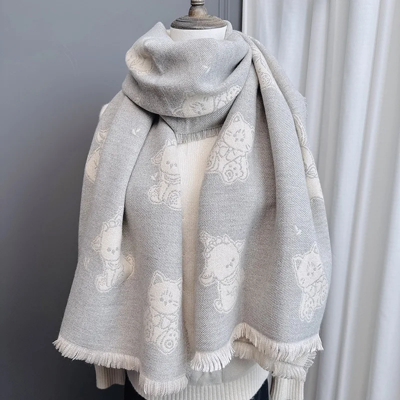 Extended four-sided tassel super Kay scarf female animal collection station double-sided scarf tassel super soft scarf winter