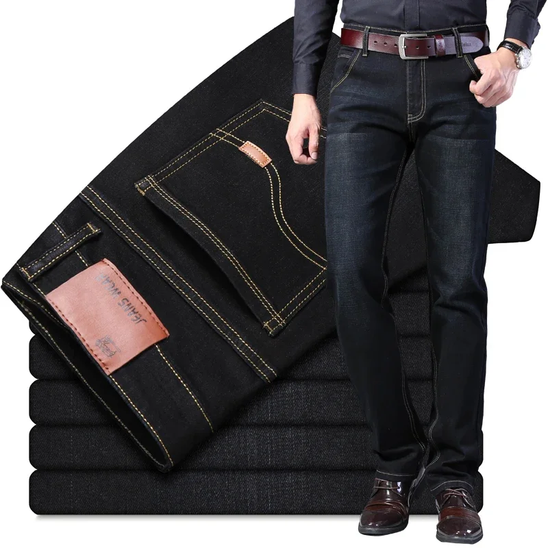 Classic Business Men\'s Jeans Casual Straight Stretch Fashion Blue Black Work Denim Trousers Male Pants New High Quality Clothing