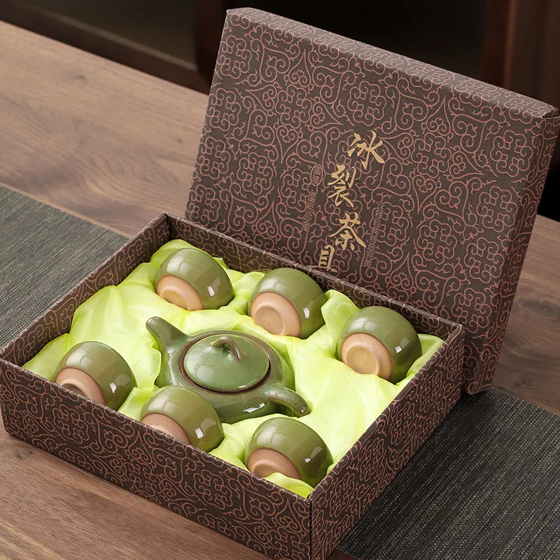 

Чайный сервиз Ice Crack Kung Fu в подарочной упаковке — керамический чайник, один горшок, шесть чашек