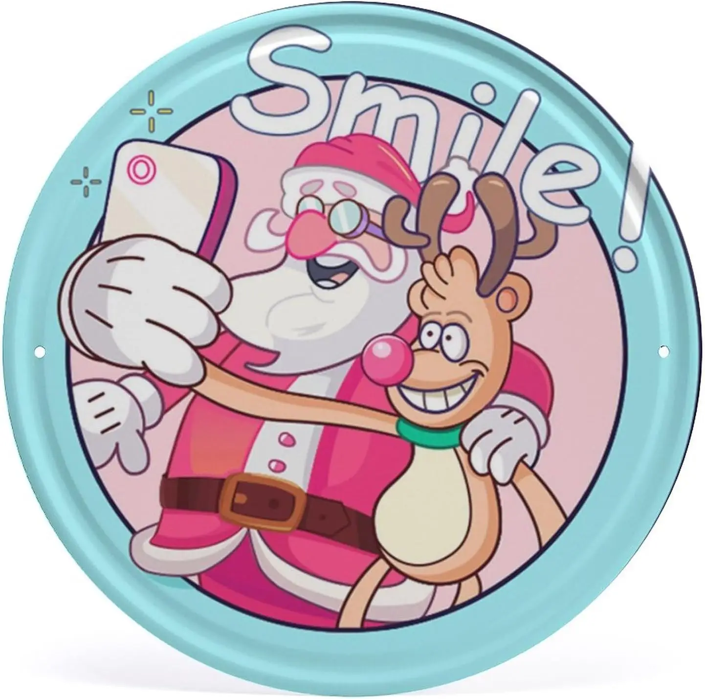 Nufar Smile Slogan Sign Funny Gift Giving Santa Claus and Reindeer Metal Tin Sign, Xmas Home Wall Decor Art Gift, Christmas Holi