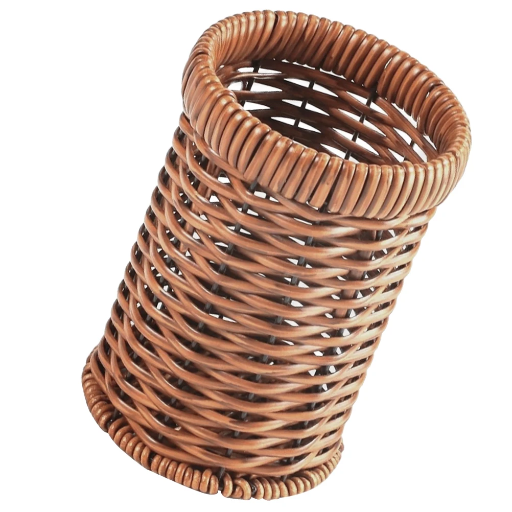 

Retro Woven Kitchen Utensil Holder Cutlery ganizer Large Capacity Storage Basket Imitation Rattan Spoon Fork Knife Holder