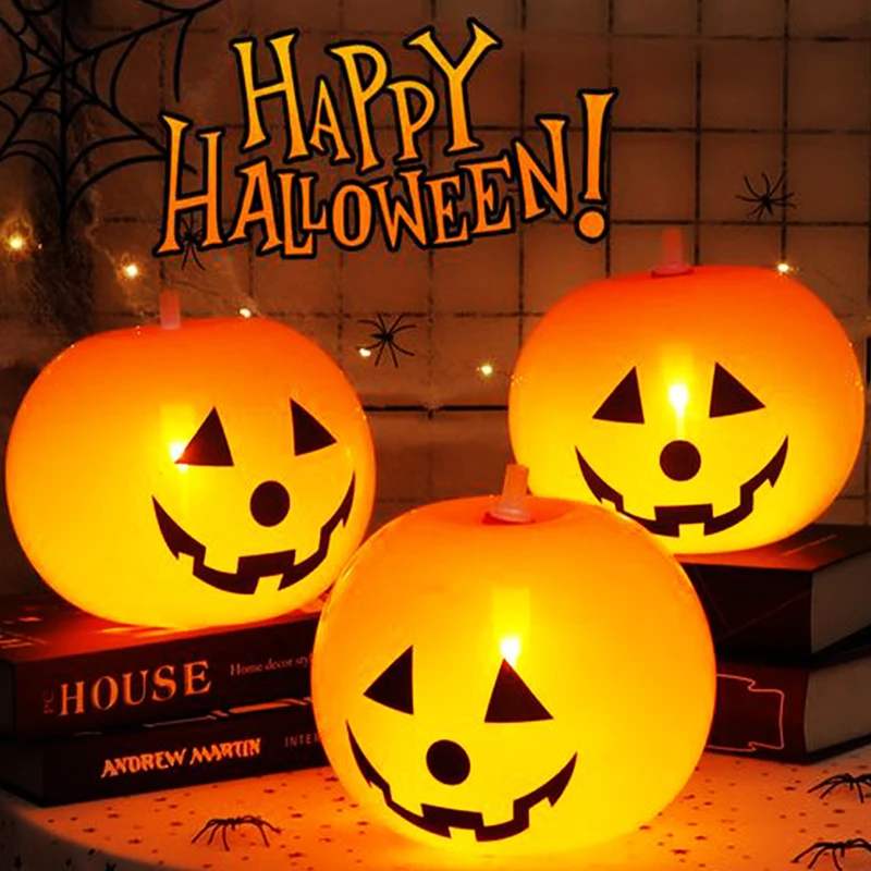 Halloween Pumpkin Lantern Balloons Inflatable LED Luminous Balloon with Light Glow in The Dark Kids Toys Halloween Party Decor