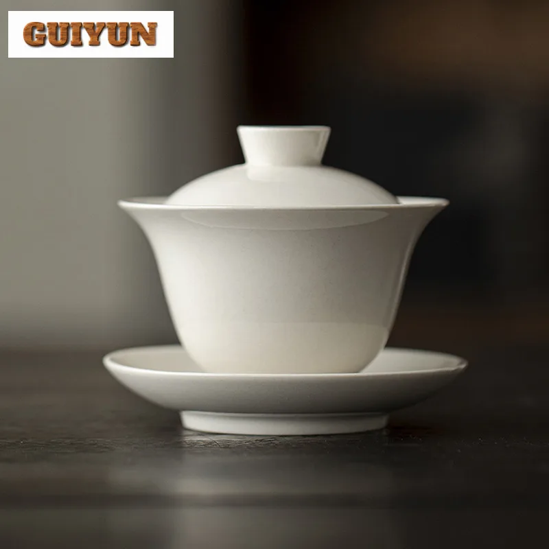

160ML Grass Ash Three Talents Gaiwan Creative Tea Tureen Household Tea Bowl With Lid Kit Tea Brewing Cover Bowl Cha Decoration