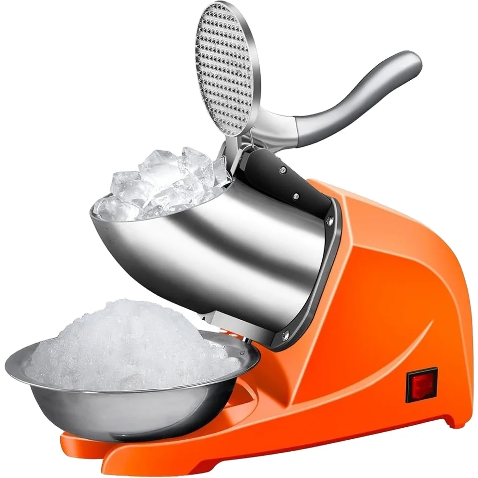 Electric Stainless Steel 4 Blade Ice Shaver Snow Cone Maker Easy Clean Anti-Splash for Home Commercial Use for Households Hotels