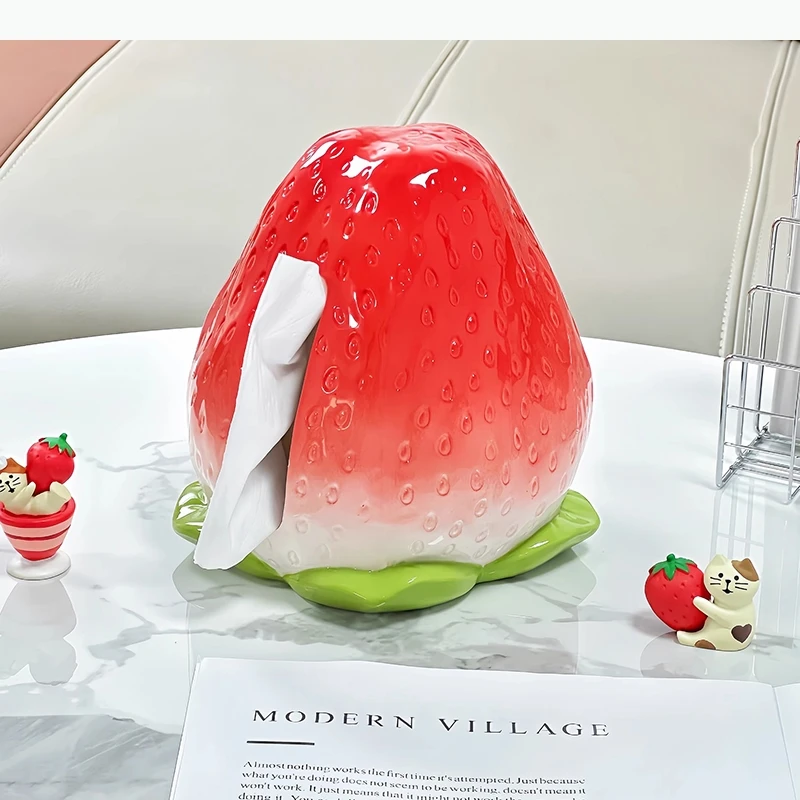 Red Strawberry Tissue Box Coffee Table Desk Decoration Simulated Strawberry Ceramic Tissue Box Bedside Table Paper
