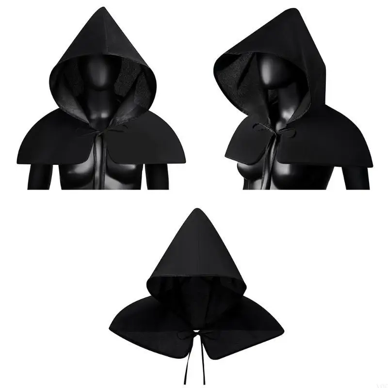 X4YC Medieval Short Cloak Halloween Shawl Shawl Hat Unisex Cape Gothic trajes cosplay Props elegantes