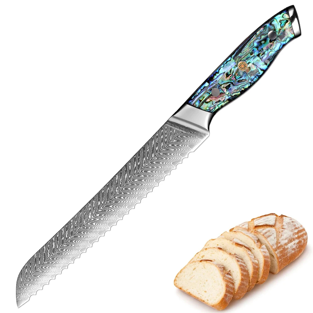 

Japanese Kitchen Knife 8 Inch Bread Knife Damascus 67-Layer Steel Professional Serrated Bread Knife for Sourdough, Baguette,Cake