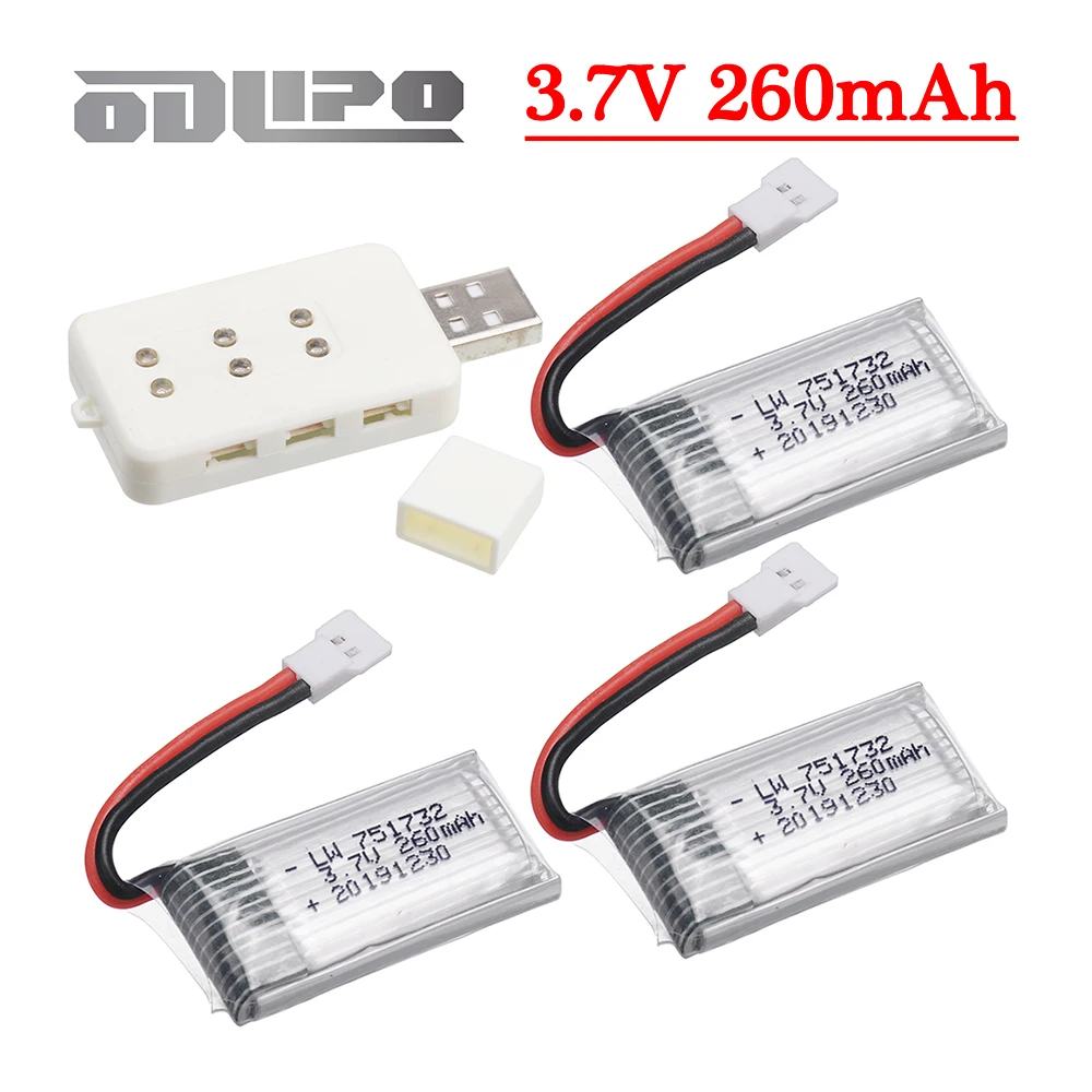 H8Mini Drone 3.7V 260mAh LiPo Battery / Charger for H2 H8 H48 H8Mini Drones RC Helicopter Quadcopter Spare Batteries 2/3/4/5pcs