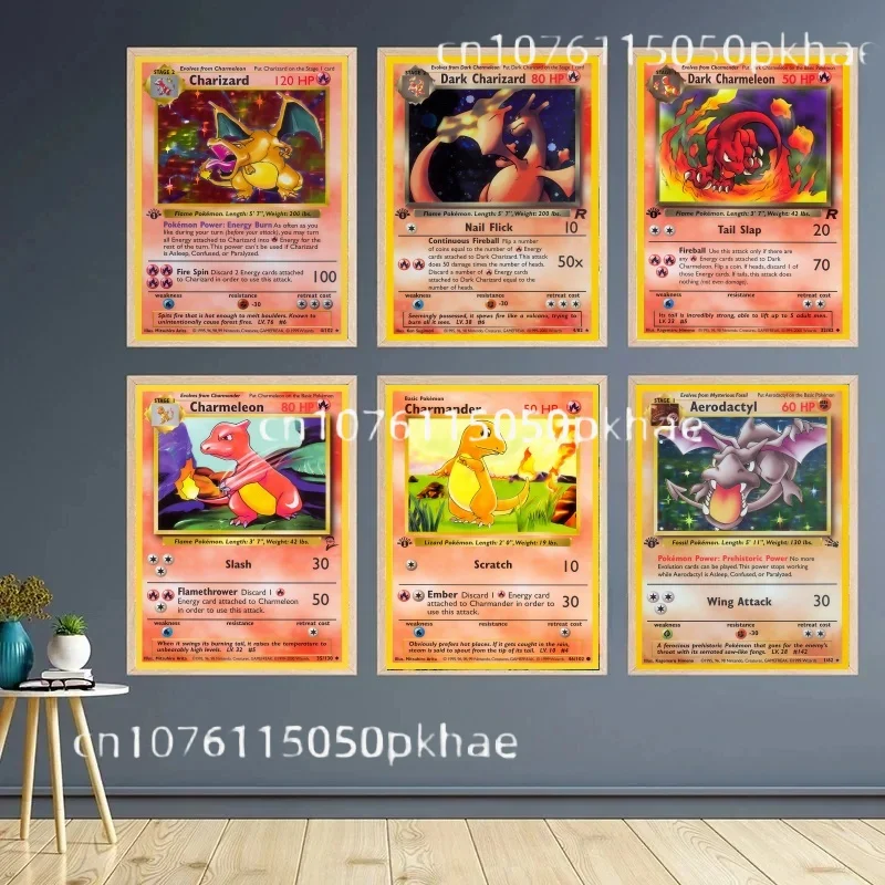 

1995 Pokémon Card Canvas Wall Art Set Charizard Charmander Aerodactyl Vivid Prints Ideal for Fans Room Decor Nostalgic & Cool