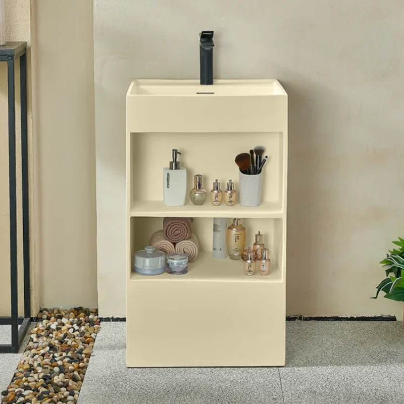 Artificial stone bathroom cabinet integrated floor standing creative storage, hand washing sink, cream air