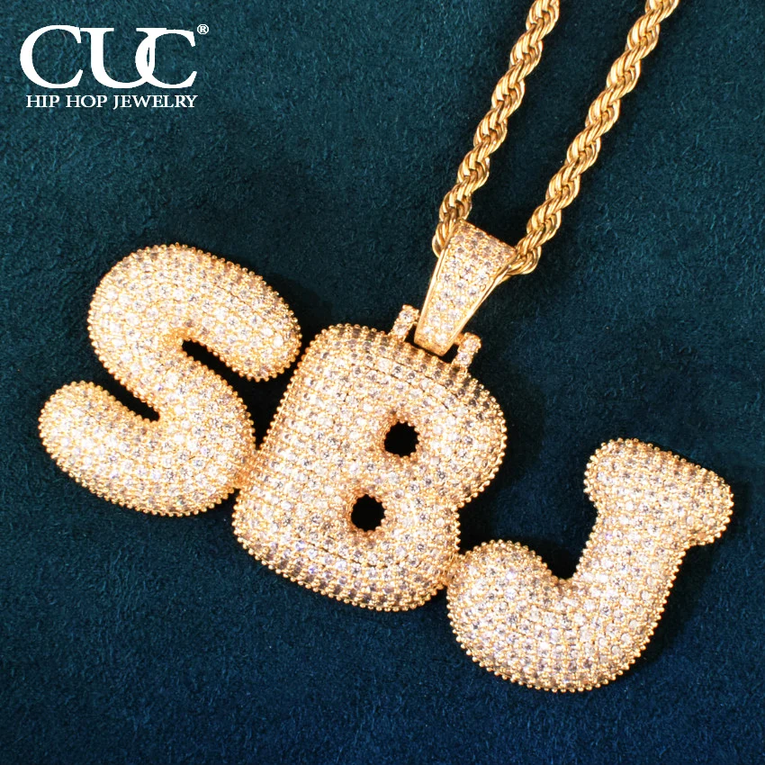 CUC Custom Men Necklace Bubble Letter Name Pendant Make Number Symbol Cubic Zirconia Rock Jewelry