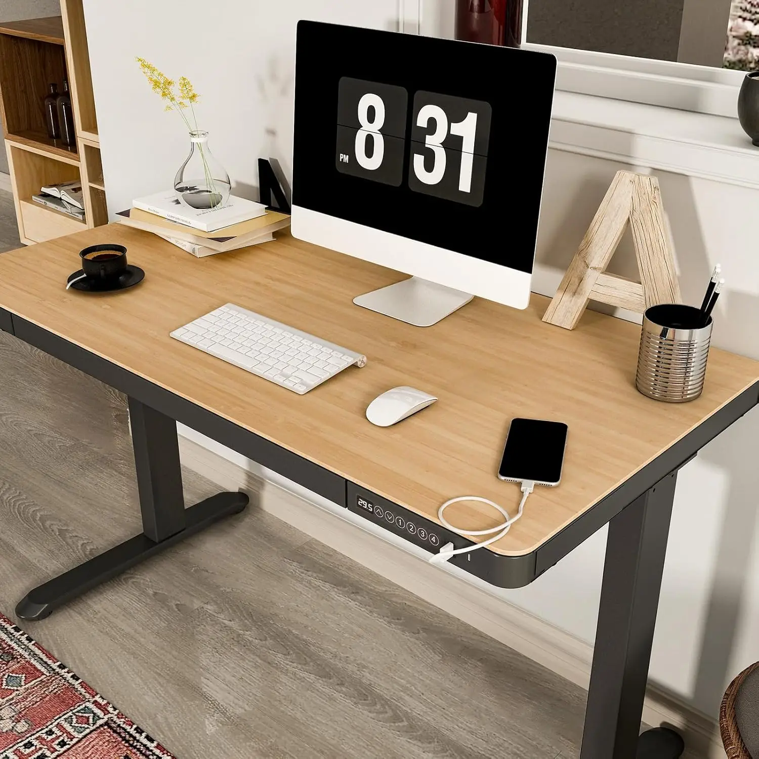 Electric Standing Desk with Drawer Storage Adjustable Height Quick Assembly Table w/USB Charge Ports