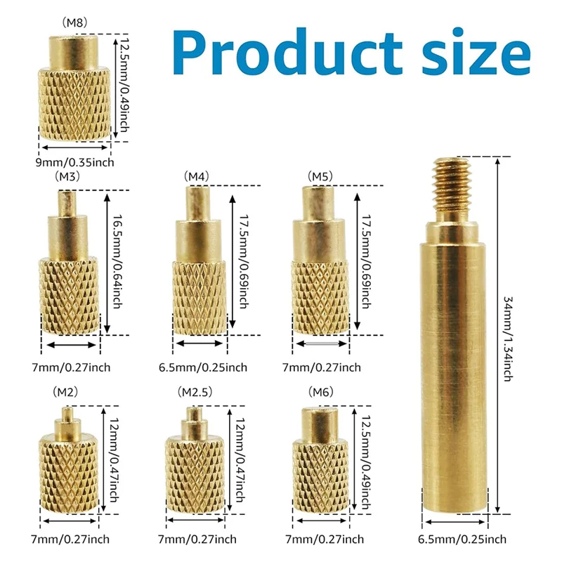 AC88-Heat Set Insert Tool M2/M3/M4/M5/M6/M7/M8 Heat Set Insert Tip Kit TS100 Brass Soldering Iron Tip Set