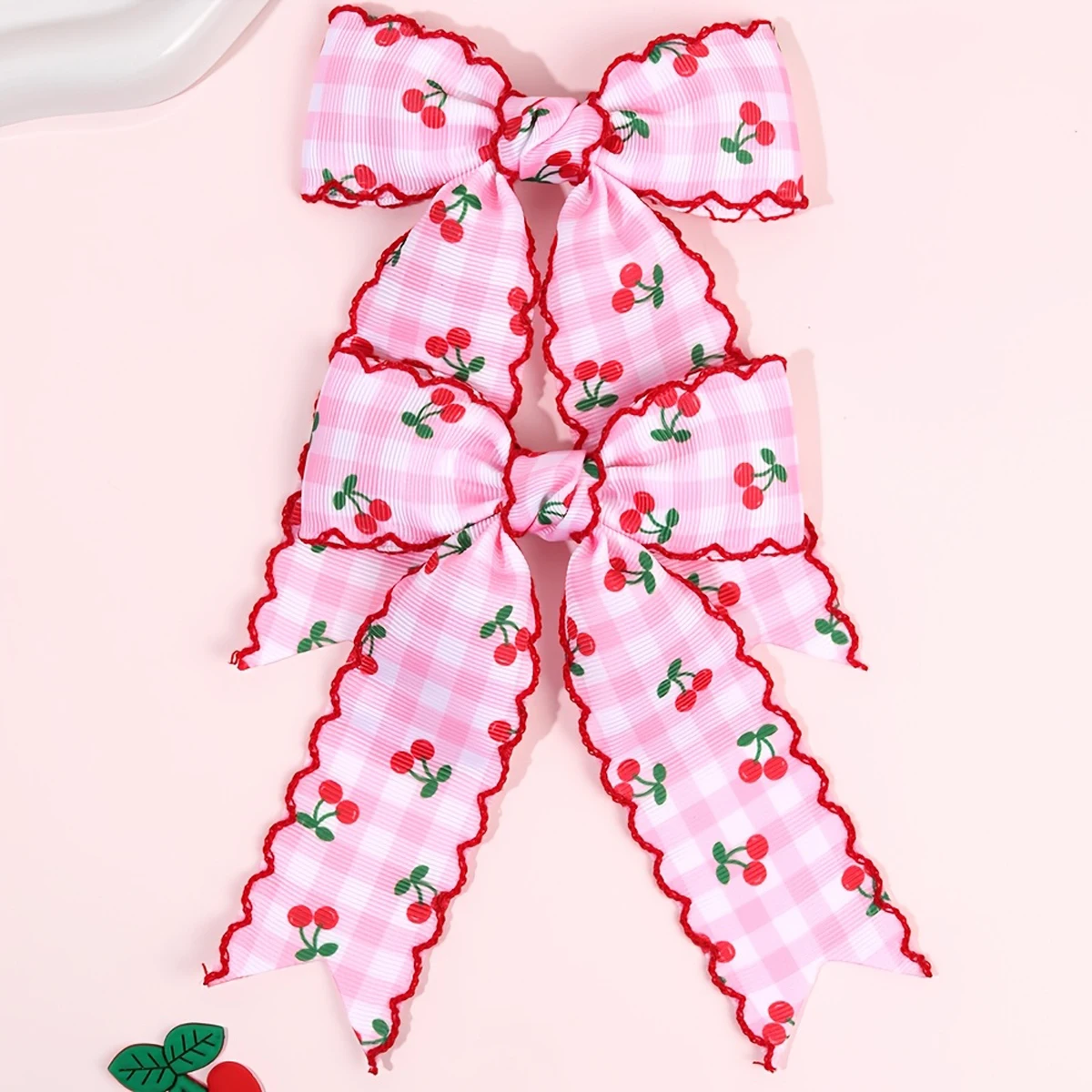 2pcs Cute Cherry Bow Hair Clips for Girls | Barrettes Sweet Hair Accessories for Daily Wear, Casual Formal Occasions, Birthdays