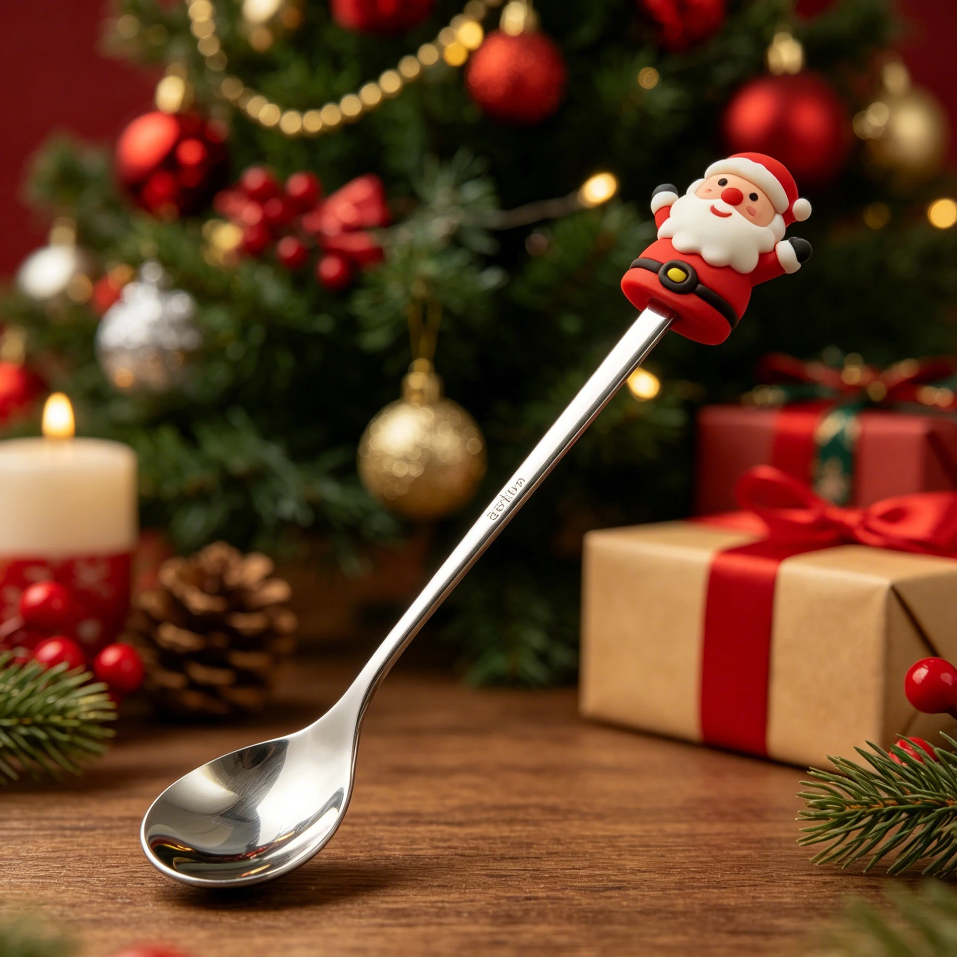 New Christmas Themed Silver Dinner Spoon And Stainless Steel Cartoon Spoon Creative Tableware Set No Gift Box
