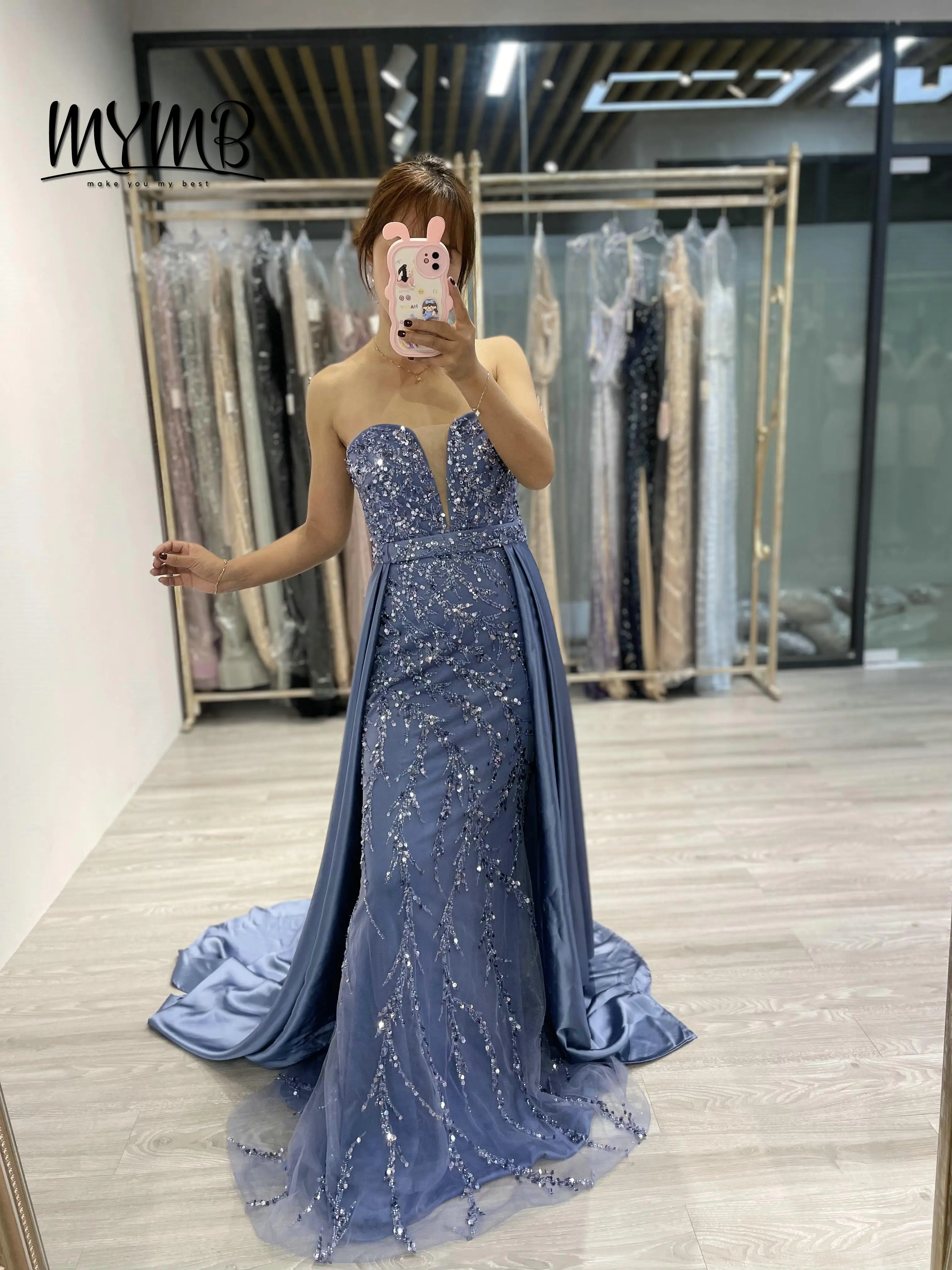 

MYMB Deep V Neckline Wedding Party Dresses With Detachable Train Off the Shoulder Sequin Evening Gowns for Elegant Women MY20001