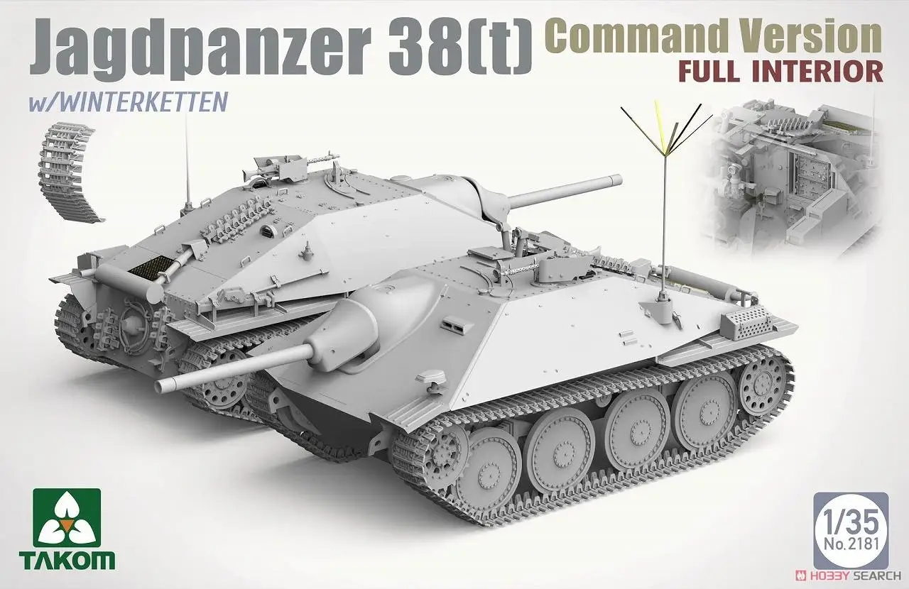 TAKOM 2181 1/35 Scale Jagdpanzer 38(t) Hetzer Command Version w/Full Interior & Winterketten Model Kit