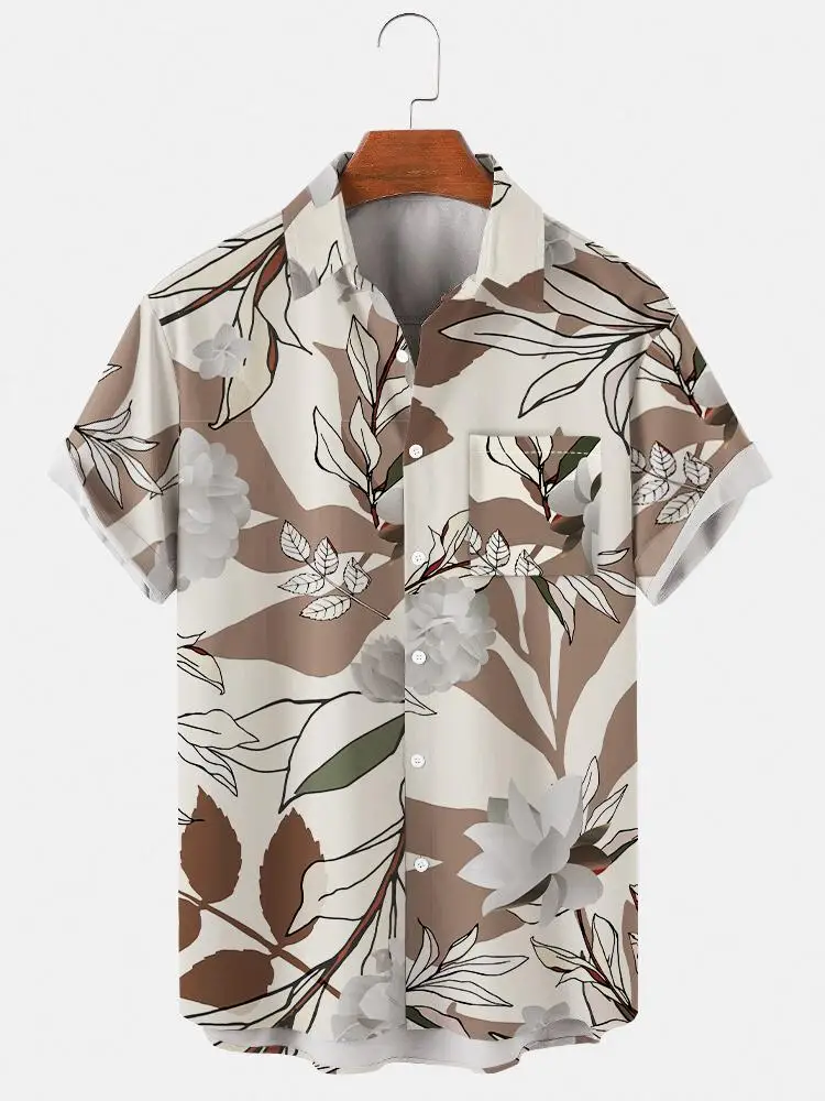 

Men's Hawaiian Tropical Plant Print Shirts Men's Vacation Leaf Print Shirts Fashion Summer Button Shirt Beach Casual Lapel Shirt