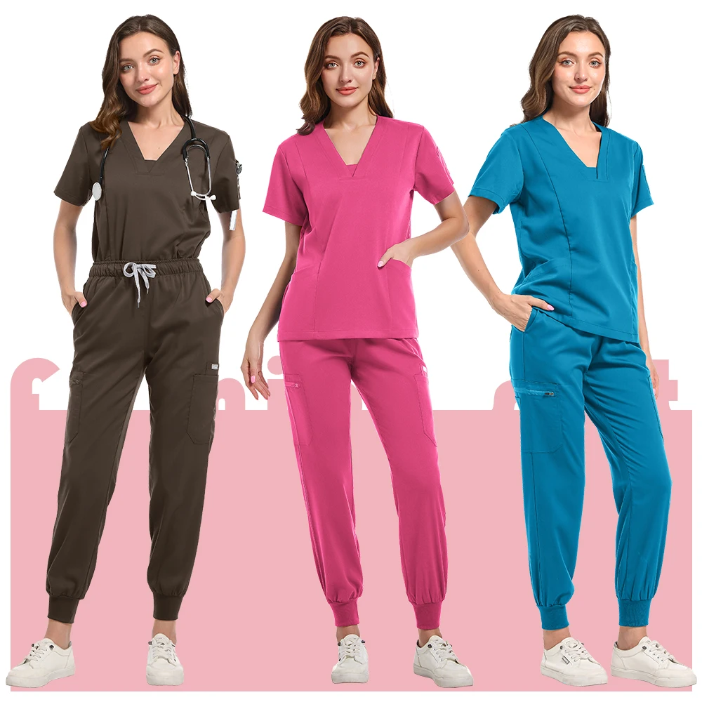 High Quality Soft Elastic Fabric Medical Scrub Sets Blouse and Pants Beauty Salons Dental Hospitals Nurse Vet Working Clothes