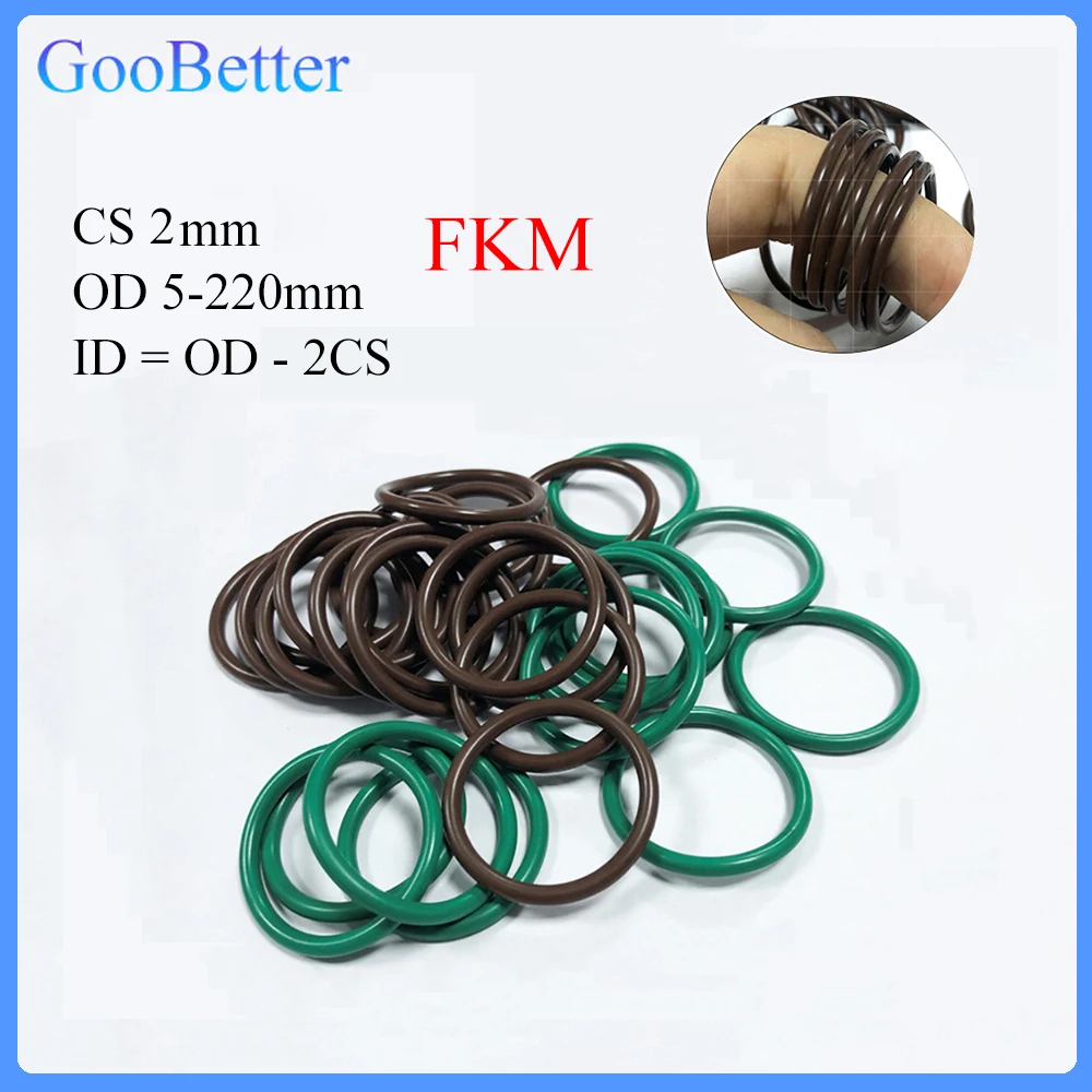 

5Pcs Rubber O-Ring CS 2mm OD 5-220mm Sealing Gasket Insulation Oil High Temperature Resistance Fluorine Rubber O Ring