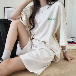 Summer Solid T-Shirt Shorts Matching Outfit Casual Two Piece Set Female Loose Sportswear Suit Student Sports Tee Women Tracksuit