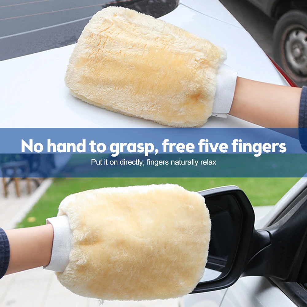 1Pc Wool Soft Car Wash Gloves Cleaning Brush Motorcycle Washer Care Automotive Cleaning Cloth Towel Auto Care Double-faced Glove