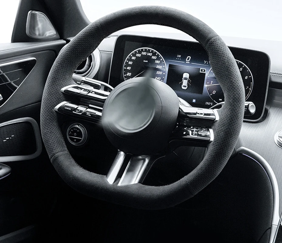 Genuine Leather Suede Black Thread Steering Wheel Cover Wrap Car Accessoires Specifically for Mercedes Benz W206 E-Class W213