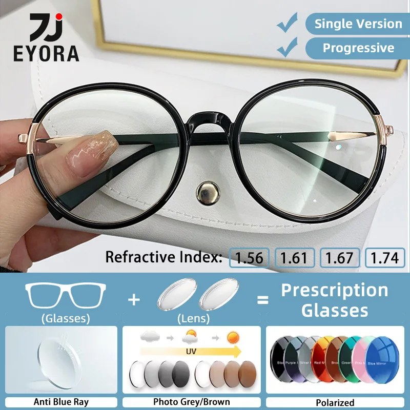 

EYORA Vintage Round Frame Women Reading Glasses Anti Blue Light Myopia Glasses Photochromic Prescription Optical Eyeglasses Lens