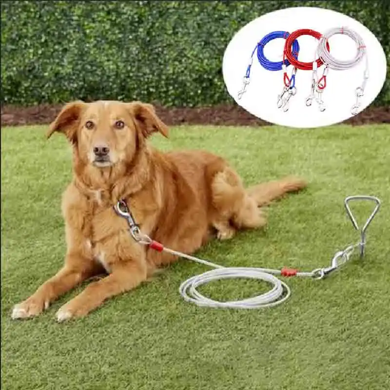 3M Steel Wire Pet Leashes For Two Dogs 3 Colors Anti-Bite Tie Out Cable Outdoor Lead Belt Dog Double Leash For Large Dog