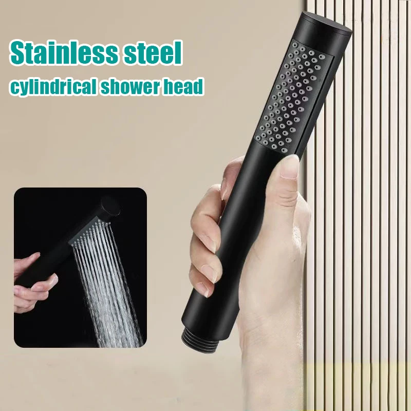New#Stainless Steel Cylindrical Handheld Booster Shower Head Hotel Home Bathroom Universal Shower Head Set