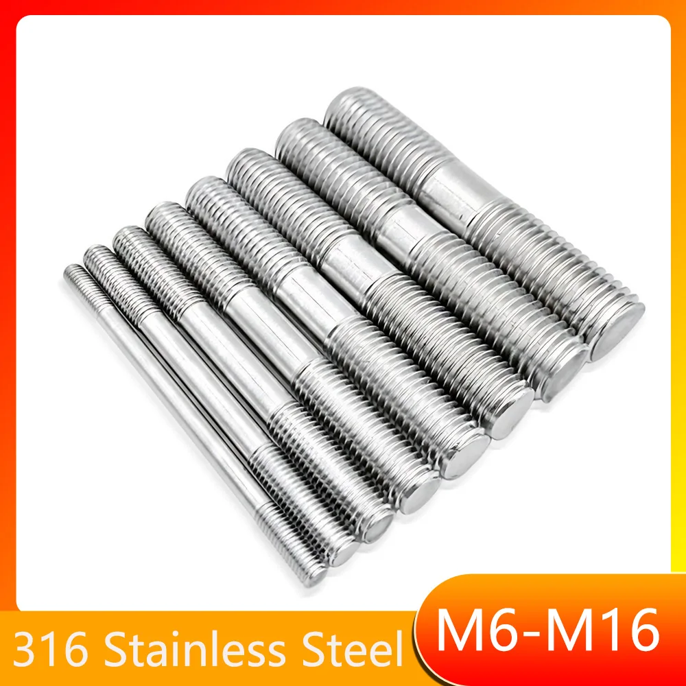 304 Stainless Steel Double End Thread Rod M6 M8 M10 M12 M16 Tooth Stick Dual Head Thread Bar Double End Bolts Stud Bolt