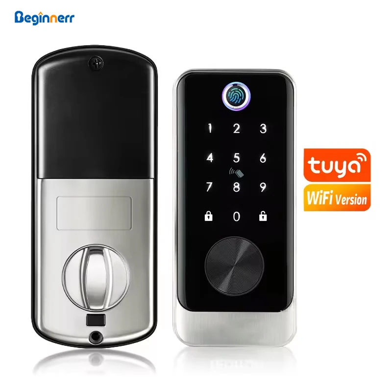 

Satin nickel Fechadura Digital Tuya Wifi Smart Home App TTlock Electric Fingerprint Keyless Deadbolt Biometric Smart Door Lock