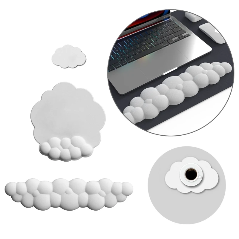 3PCS Cute Cloud Shape Wrist Rest Pad PU and Anti-Slip Rubber Base Memory Foam Keyboard Mousepad Palm Rest Pads Set