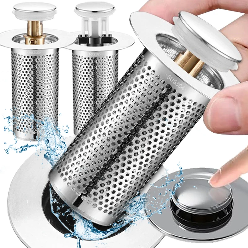 Bathroom Pop-Up Sink Filter Plug Stainless Steel Floor Drain Filter With Removable Filter Basket Hair Catcher Kitchen Accessory