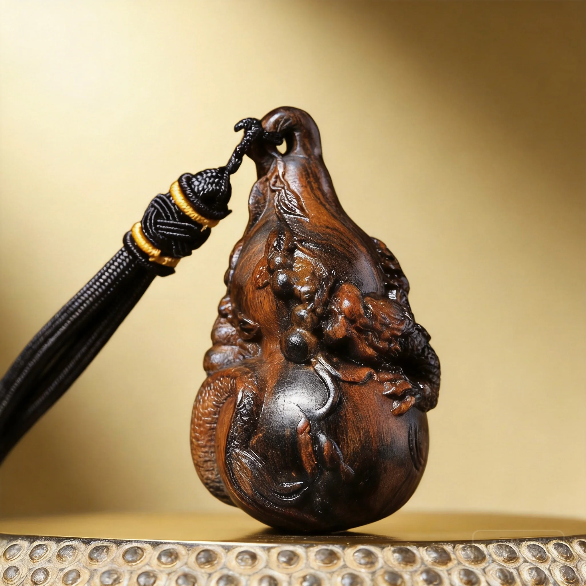 YNO Chinese Auspicious Dragon Carved Gourd Natural Hard Wooden Pendant Wealth Blessing Car Ornament Fidget Handheld Lucky Gift