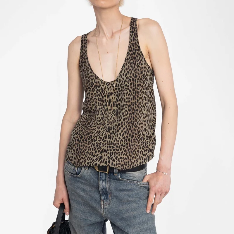 

Leopard Vest Women U-Neck Backless Tank Ladies Casual Summer Tops Female Vests Loose Viscose Tanks 2025 New Pullovers