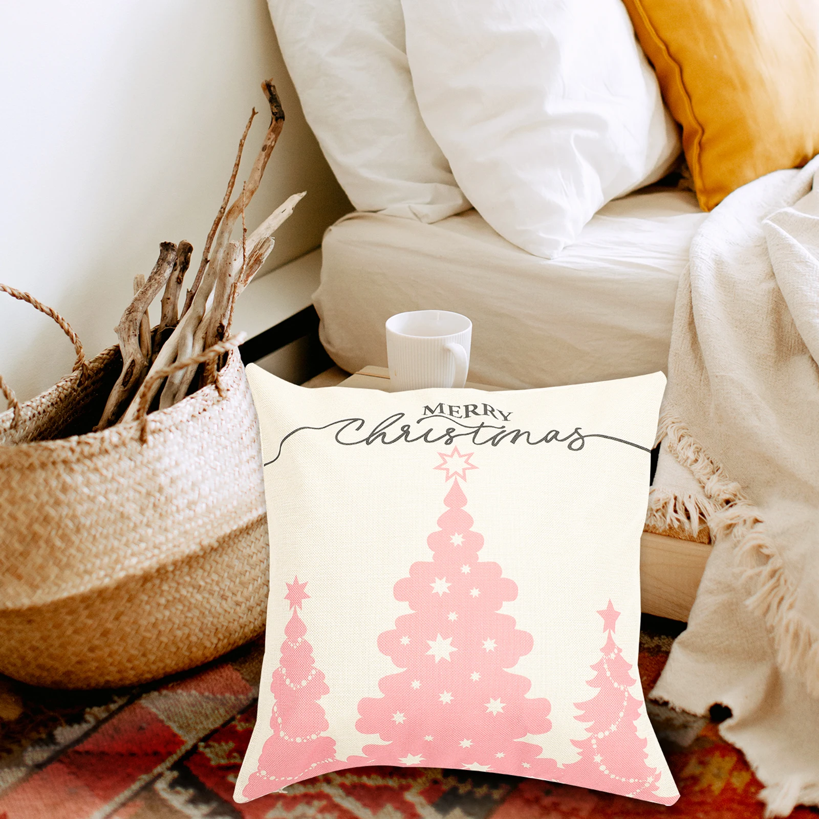 

4pcs Pillow Cover 45x45cm Christmas Decor Cushion Case for Sofa Bed Chair Xmas Style Polyester Soft Removable Washable