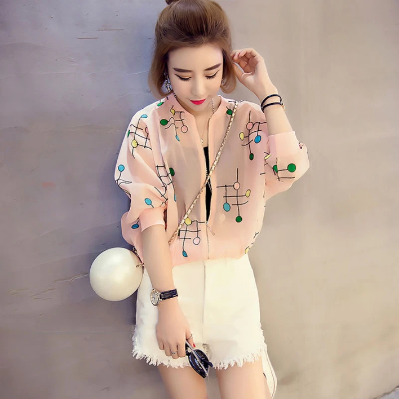 Sunscreen Clothing Female Summer Large Size Cardigan Chiffon Five-minute Sleeve Blouse Short Jacket Coats Baseball Apparel