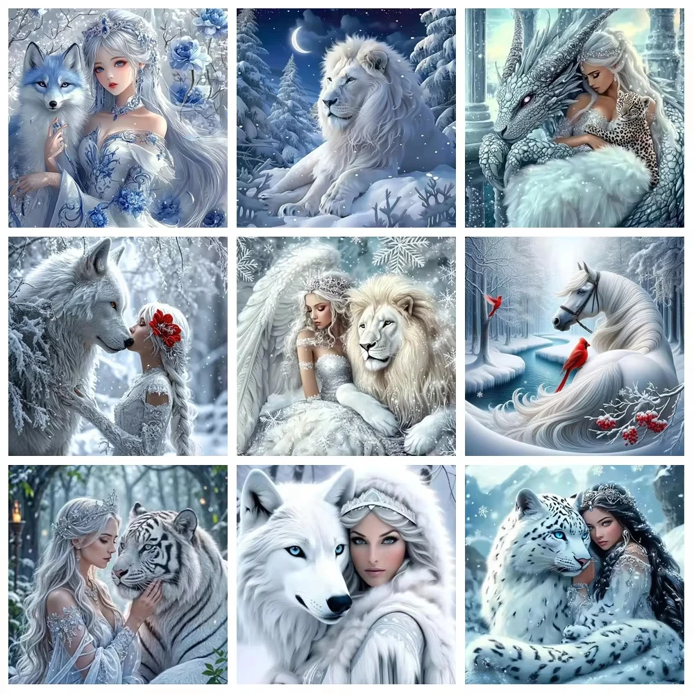 Girl Lion Portrait Winter Animal  New Style Educational Puzzle Difficult Challenge Leisure Decompression Jigsaw Puzzle